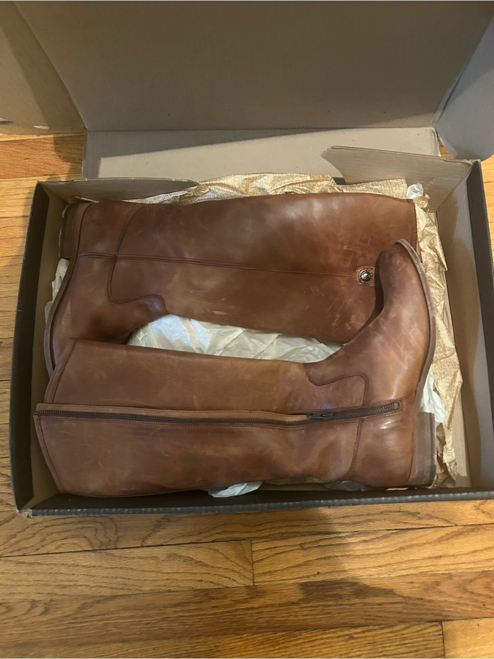 Frye Melissa Brown Leather Tall Zip Riding Boots